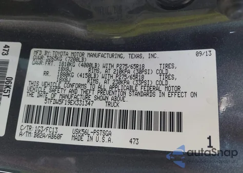 2014 Toyota Tundra Sr5 5.7L V8 from USA, damaged, VIN 5TFDW5F19EX331347